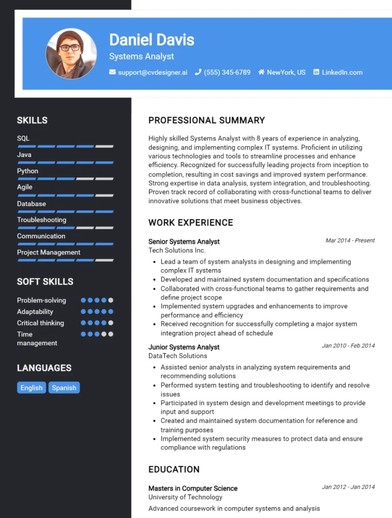 Systems Analyst CV Example For 2025: Best Tips & Templates