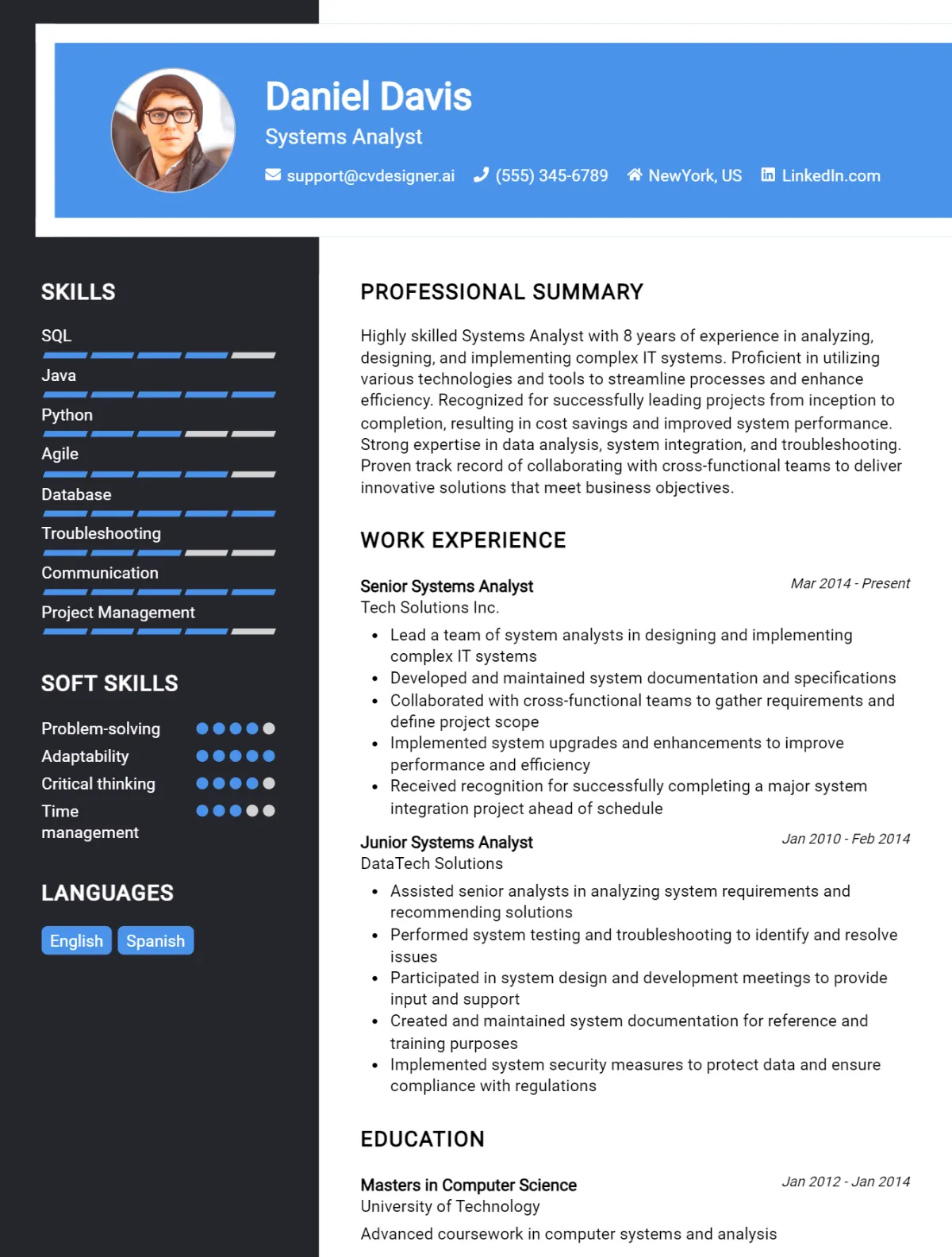 Systems Analyst CV Example