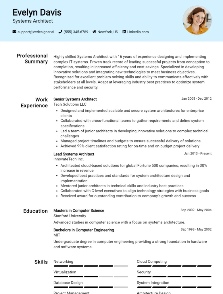 Systems Architect CV Example