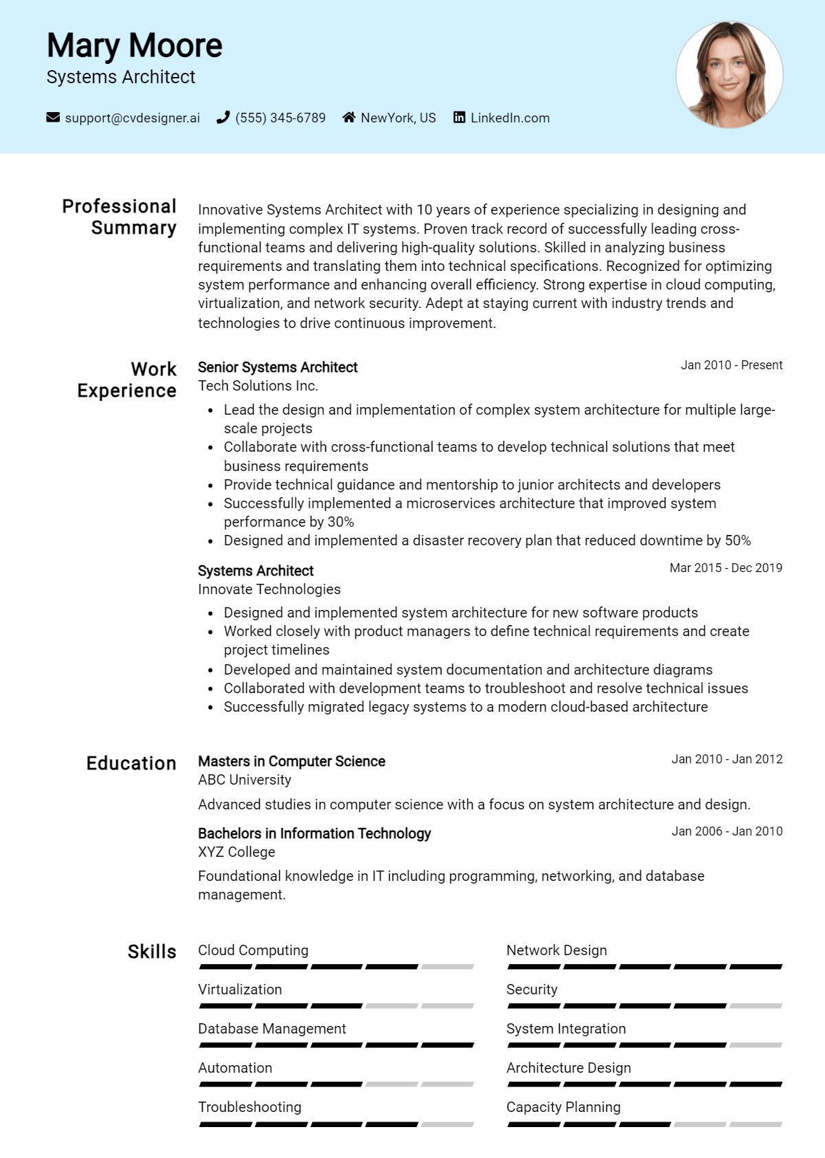 Systems Architect Resume Example