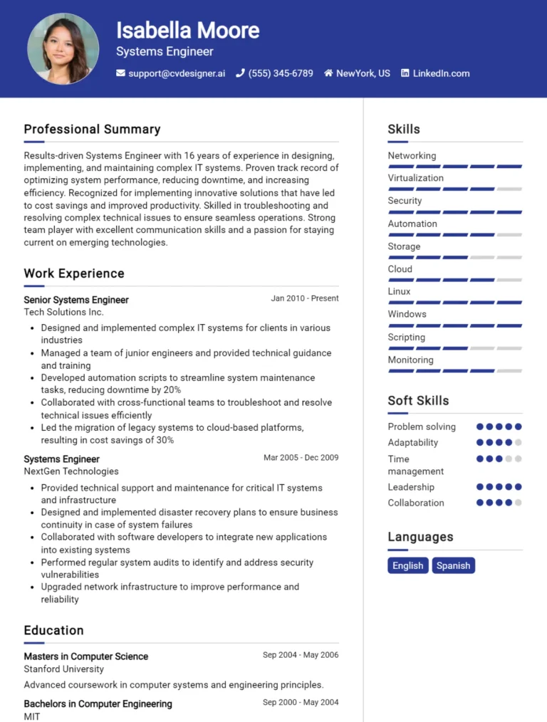 Systems Engineer CV Example For 2025: How to Create a Professional CV