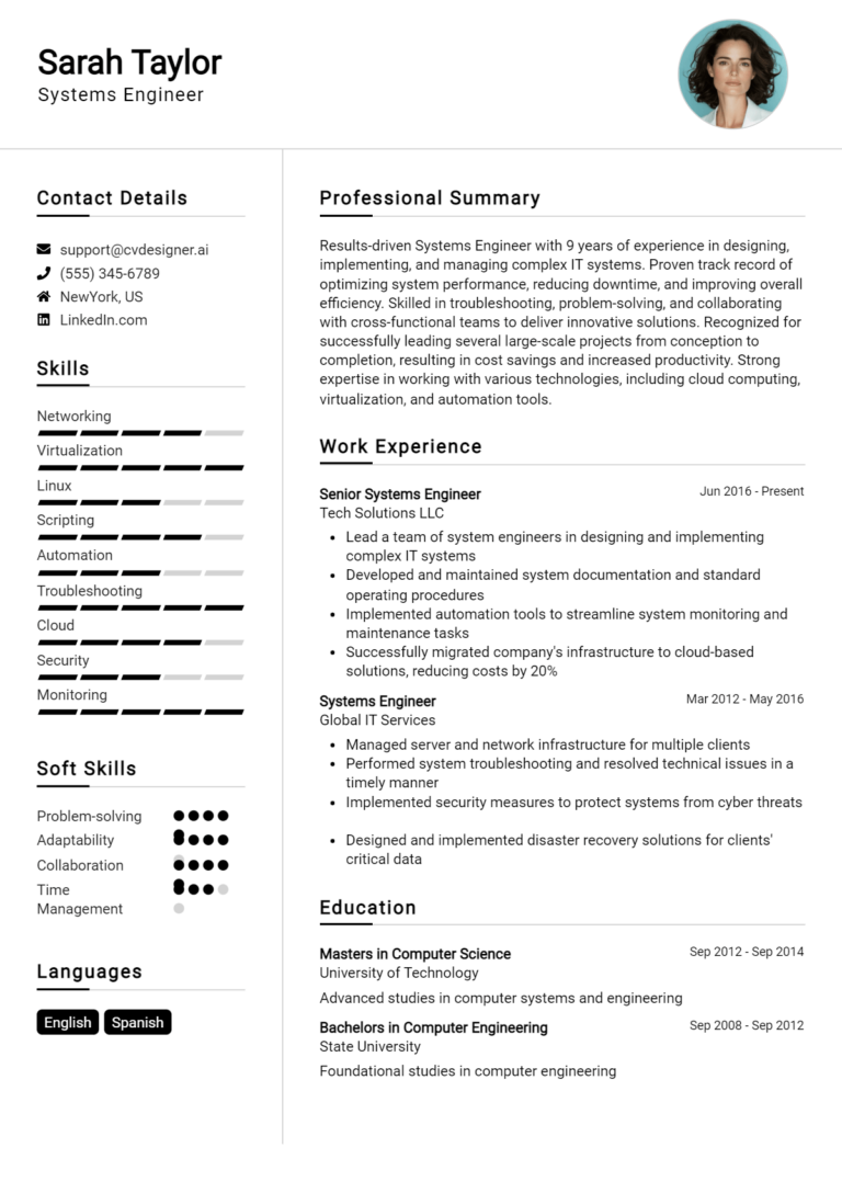 Systems Engineer Resume Example for 2025: How to Create a Professional CV