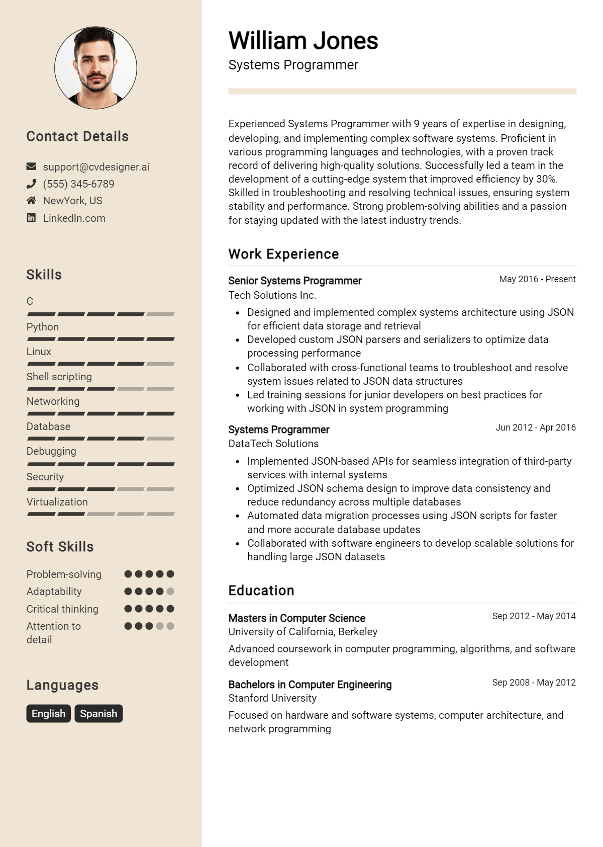 Systems Programmer Resume Example