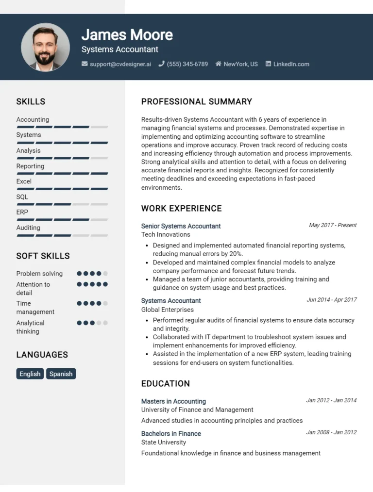 Systems Accountant CV Example For 2025: How to Craft a Winning CV