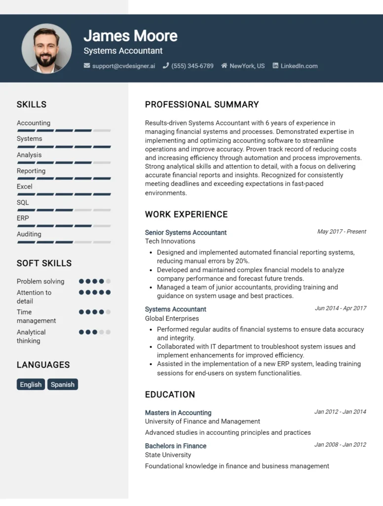 Systems Accountant CV Example