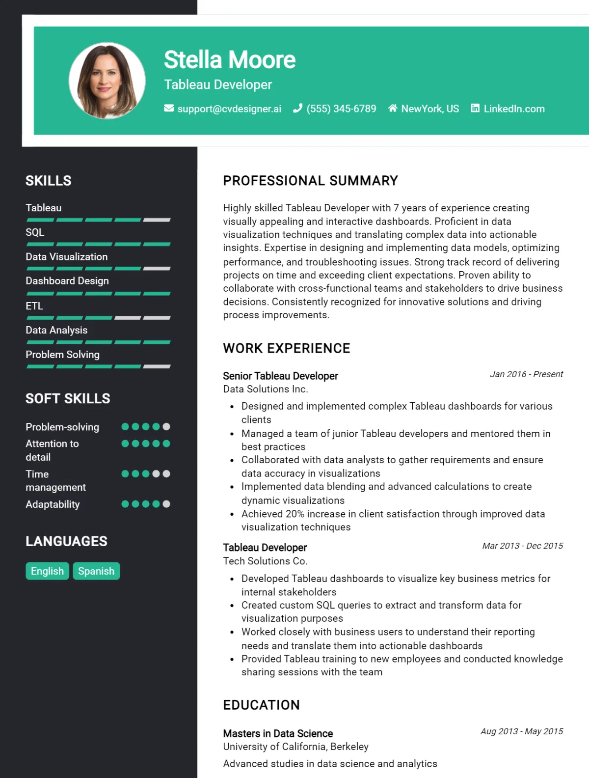 Tableau Developer CV Example