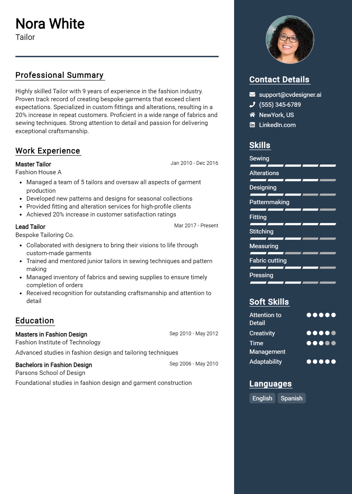 Tailor Resume Example for 2024: Free Examples - CVDesigner.ai