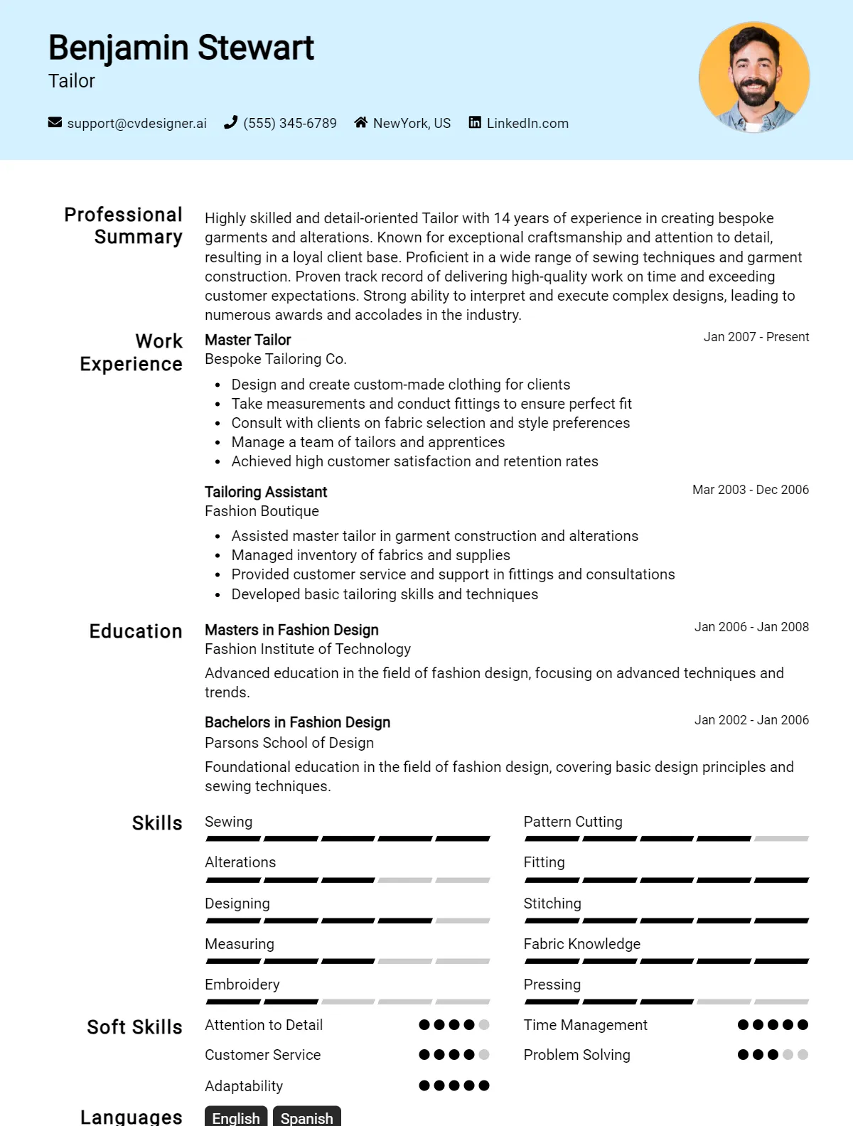 Tailor CV Example