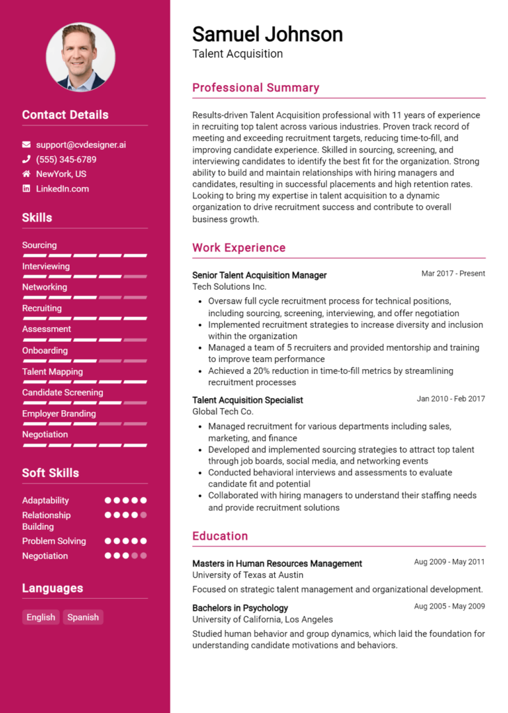 Talent Acquisition Resume Example for 2024 Resume Guide CVDesigner.ai