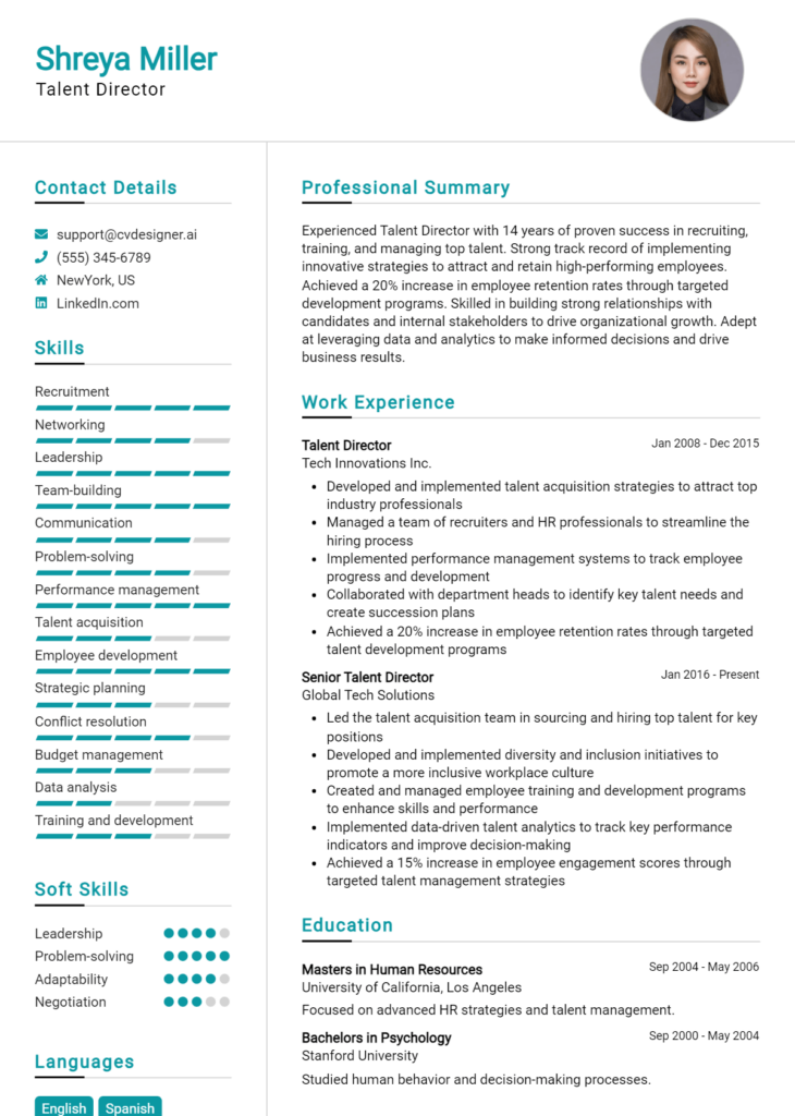 Talent Director Resume Example