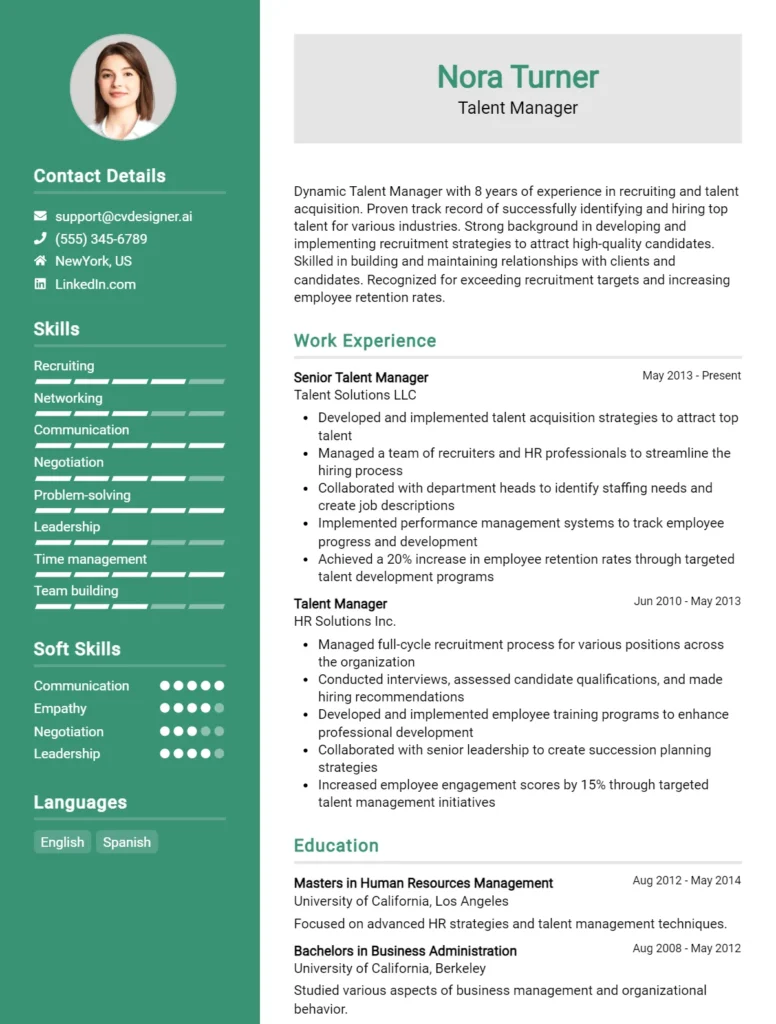 Talent Manager CV Example