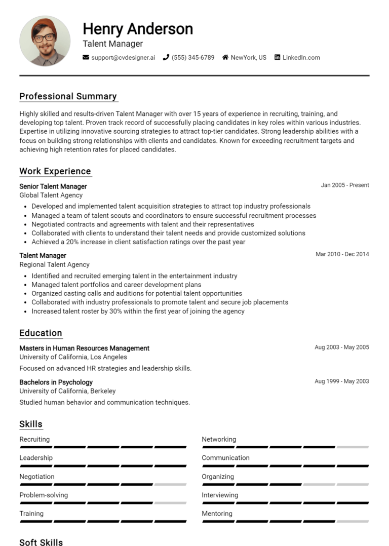9 Talent Manager Resume Examples for 2025: Expert Tips