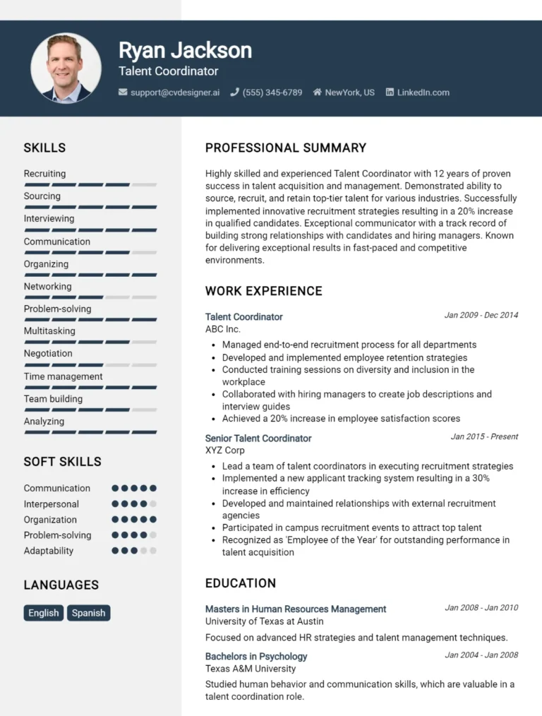 Talent Coordinator CV Example For 2025: Expert Tips & Templates