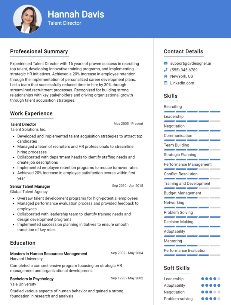 Talent Director CV Example For 2025: Expert Tips & Templates