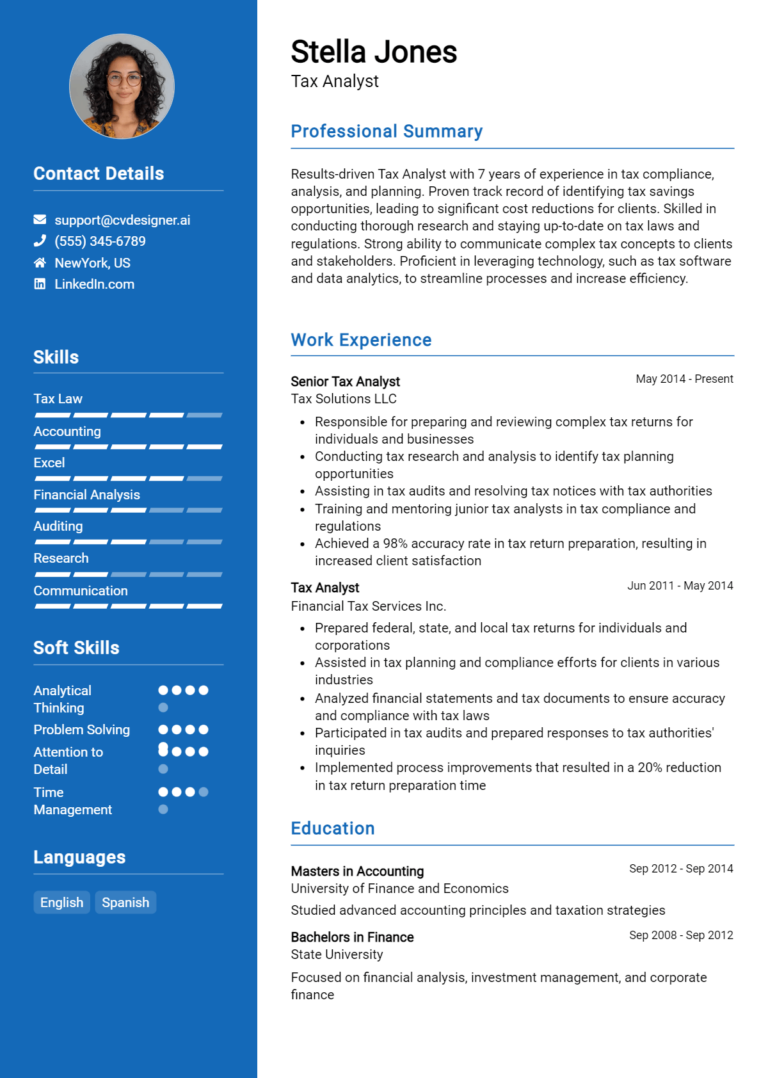 12 Tax Analyst Resume Examples And Templates for 2025