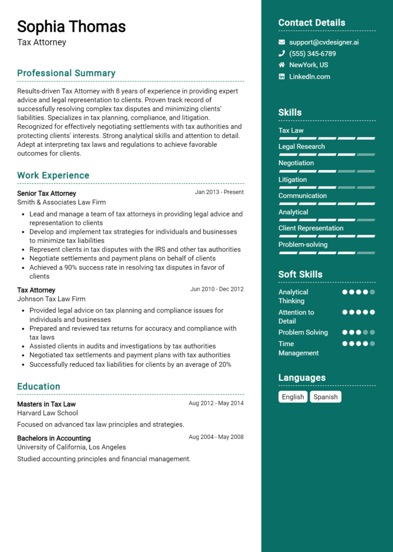 Tax Attorney CV Example And Writing Tips For 2025