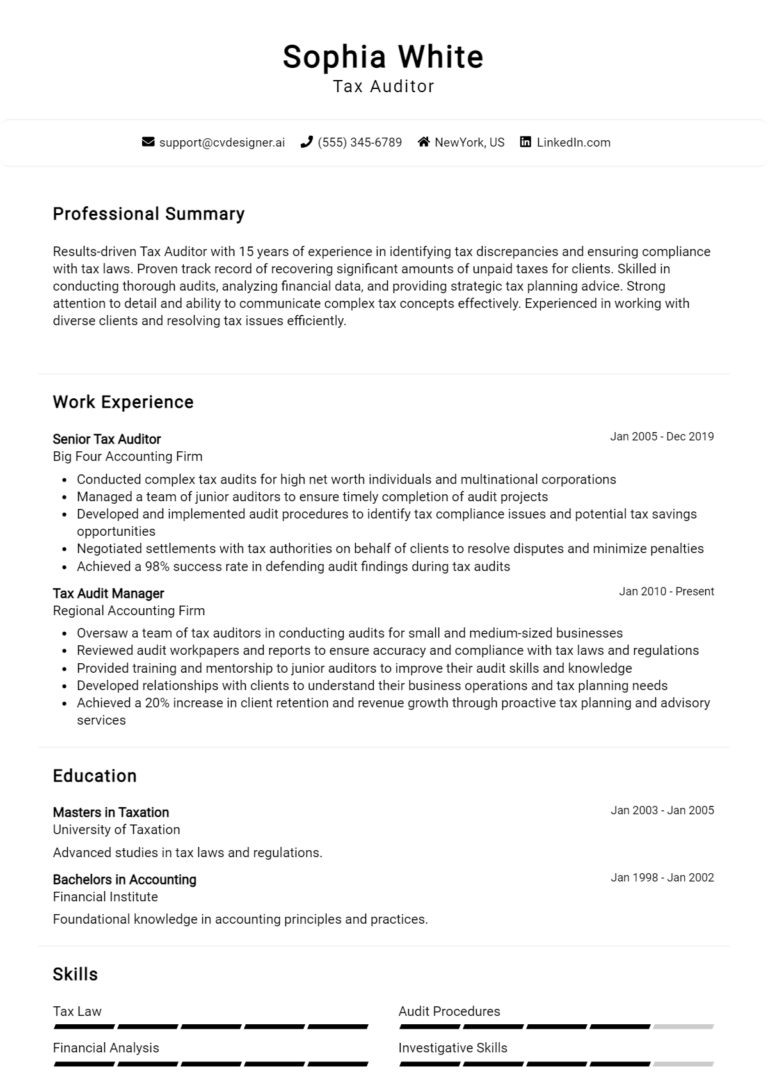 15 Tax Auditor Resume Examples And Templates for 2025