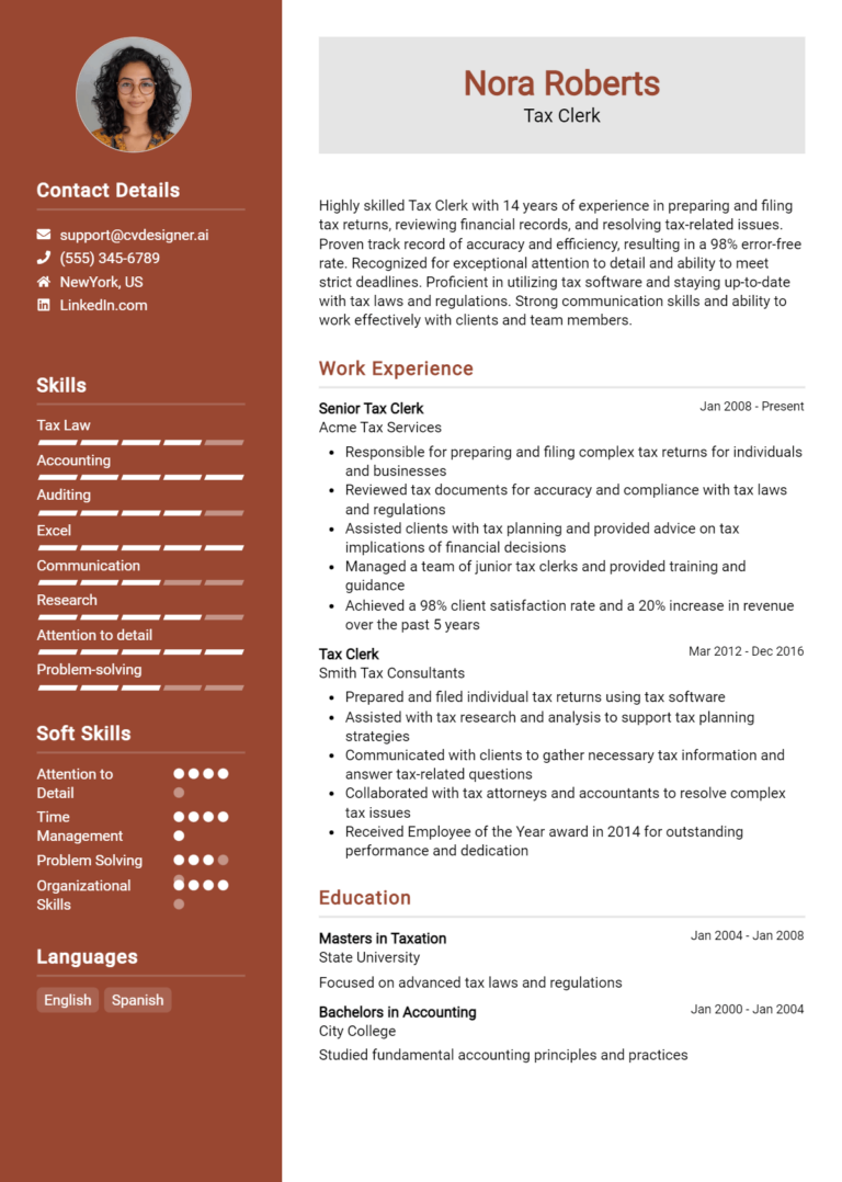 6 Tax Clerk Resume Examples for 2025: Samples & Best Practices