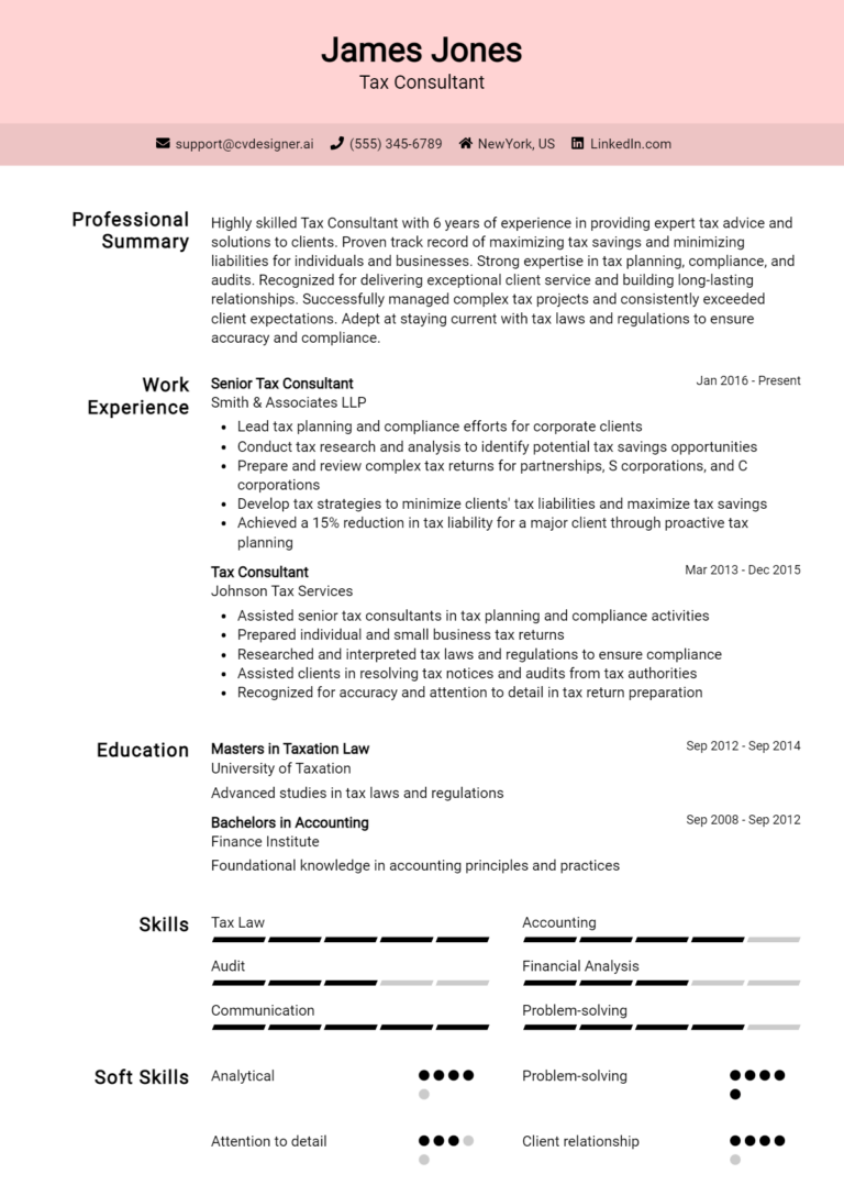 14 Tax Consultant Resume Examples And Templates for 2025