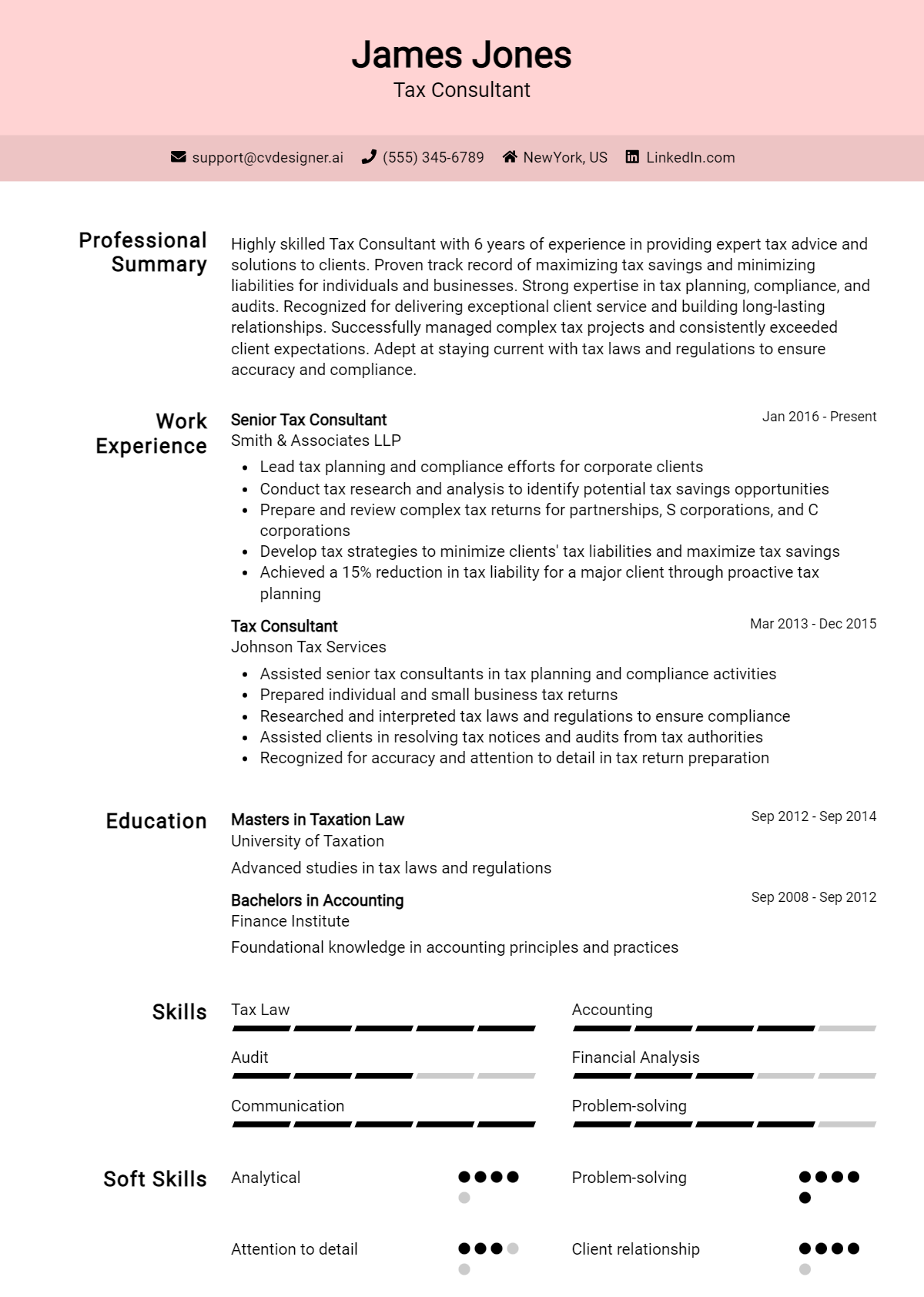 Tax Consultant Resume Example