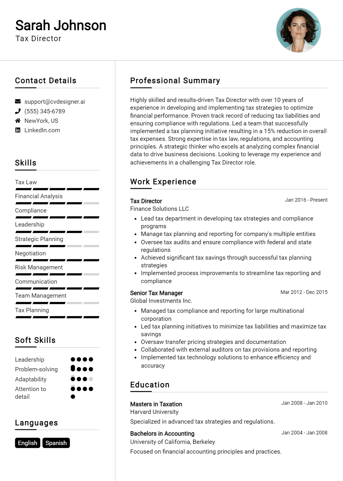 Tax Director Resume Example