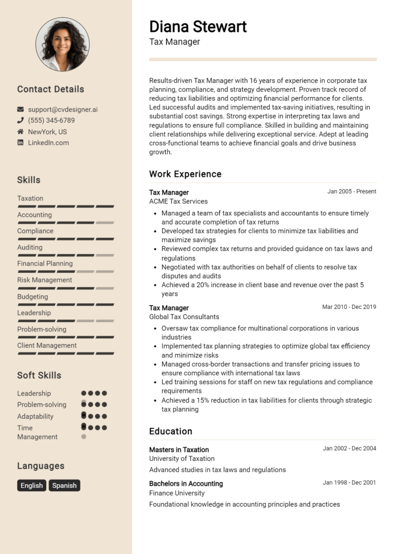 15 Tax Manager Resume Examples And Templates for 2025