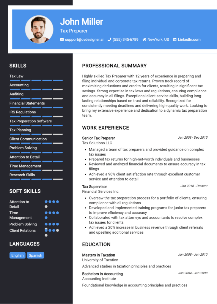 Tax Preparer Resume Example