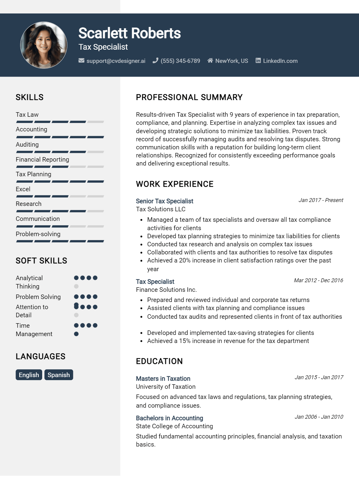 Tax Specialist Resume Example