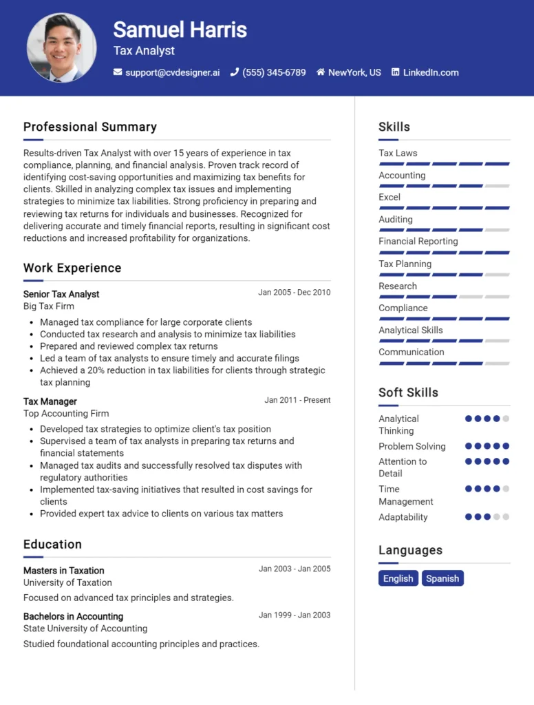 Tax Analyst CV Example