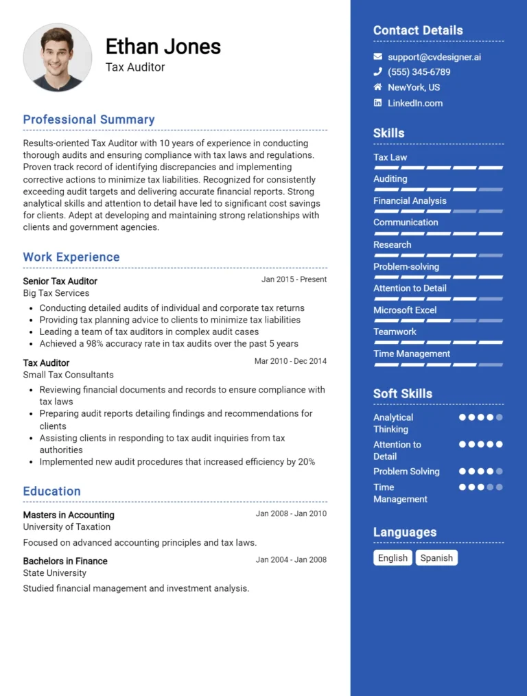 13 Tax Auditor CV Examples And Templates For 2025: Best Guide