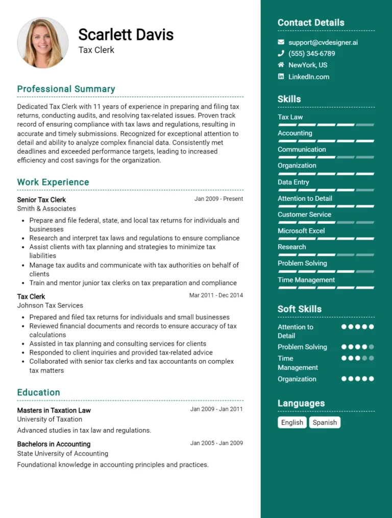 Tax Clerk CV Example For 2025: Tips & Templates
