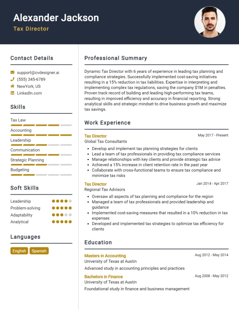 Tax Director CV Example For 2025: How to Craft a Winning CV