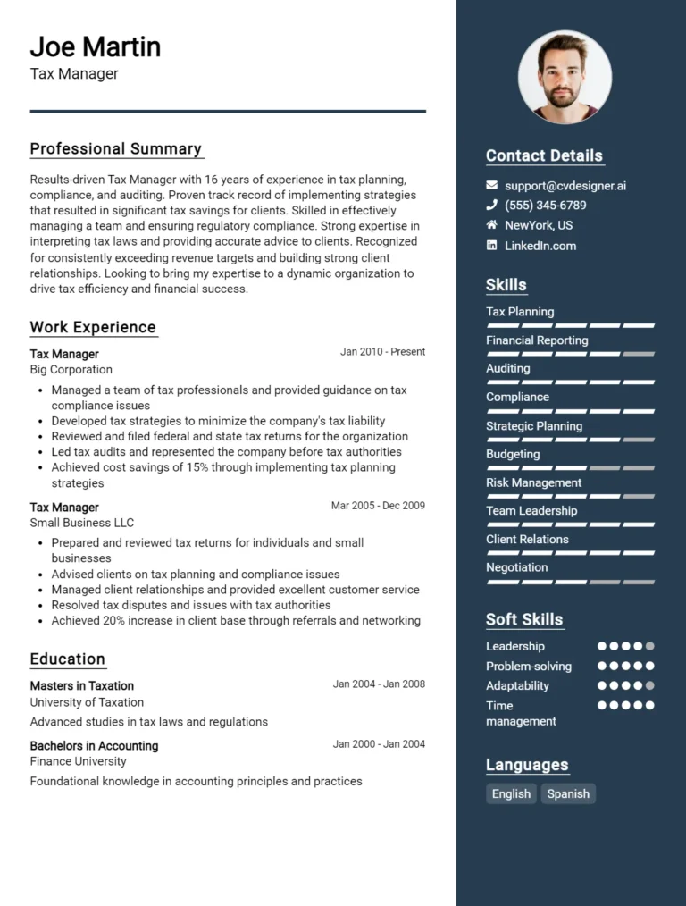 12 Tax Manager CV Examples For 2025: Strategies & Templates