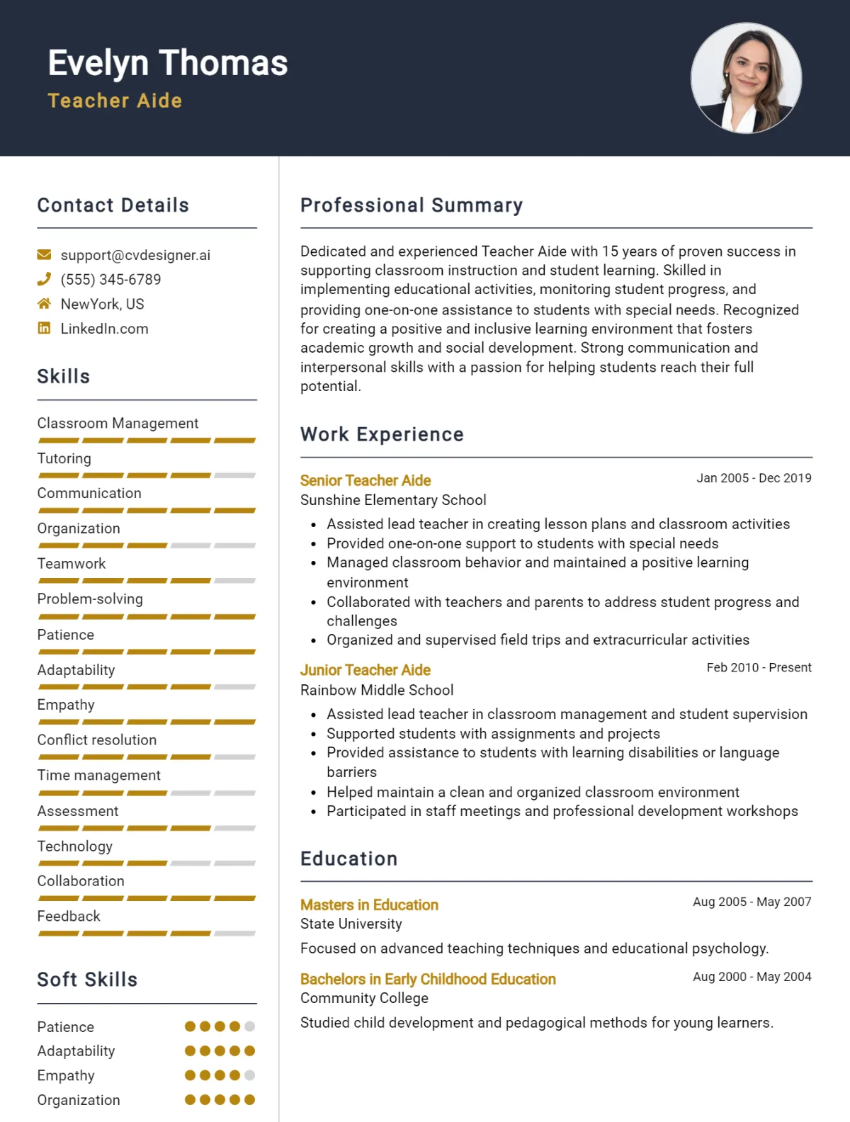 Teacher Aide CV Example