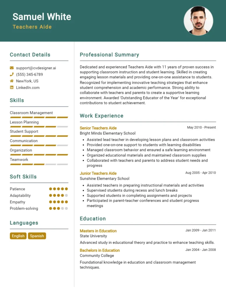 Teachers Aide CV Example