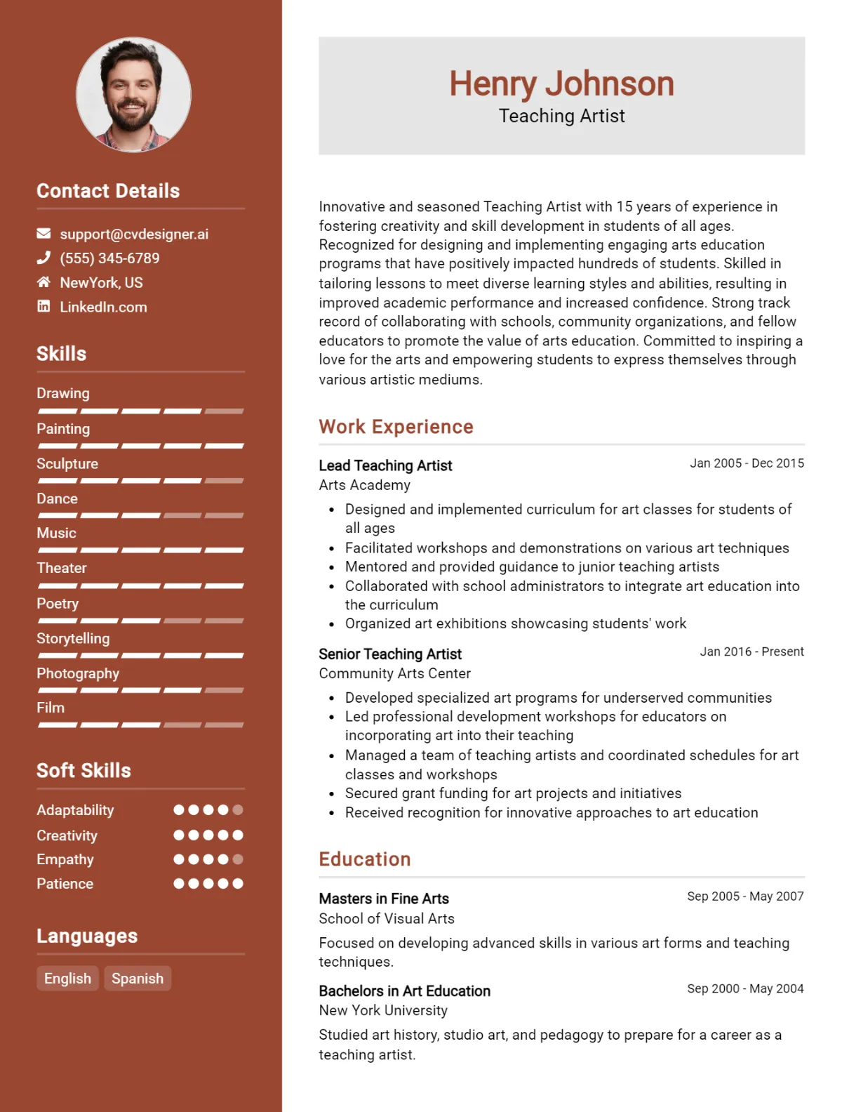 Teaching Artist CV Example