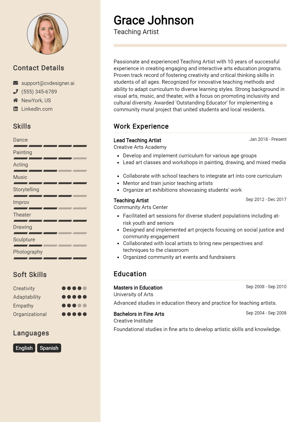 Teaching Artist Resume Example