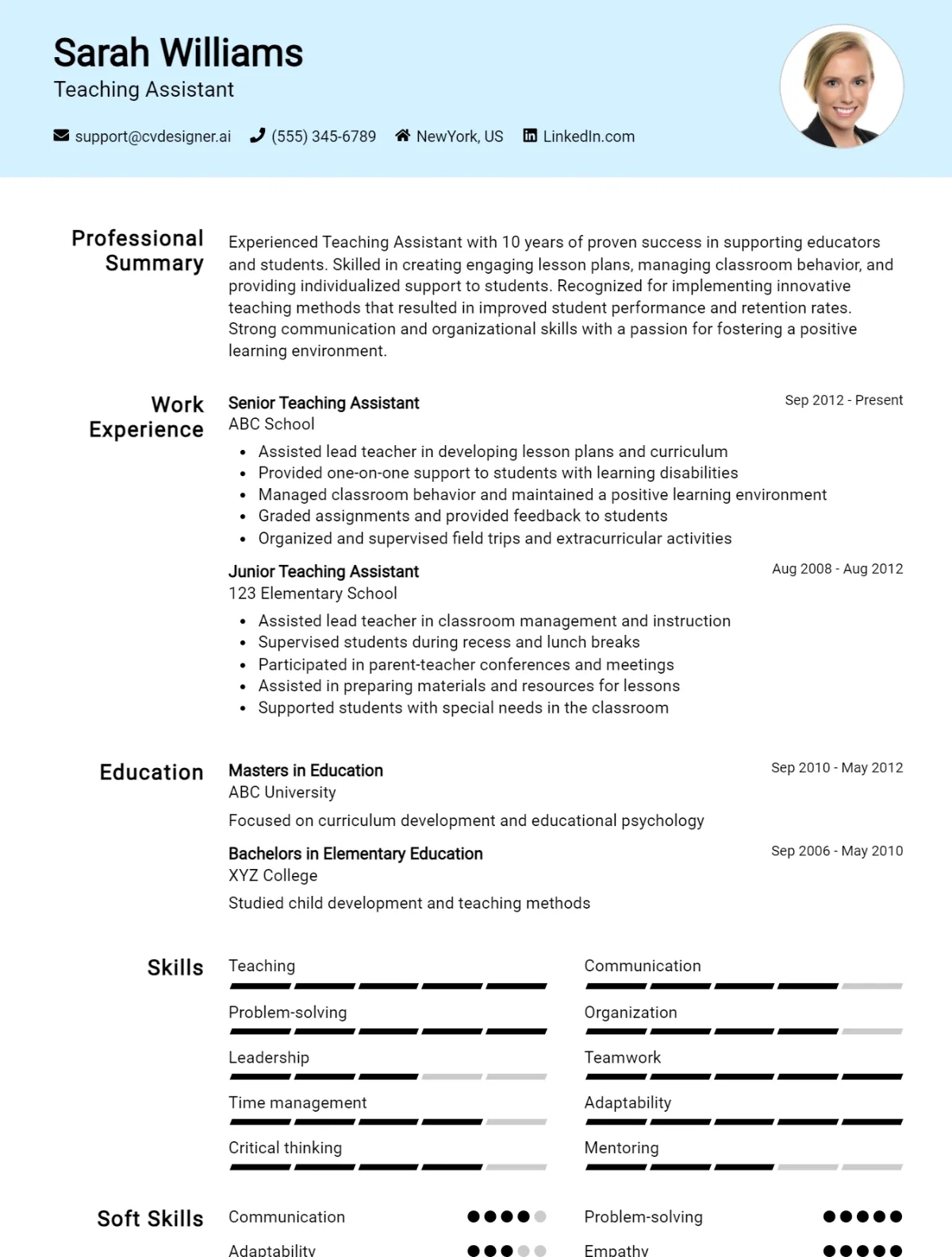 Teaching Assistant CV Example