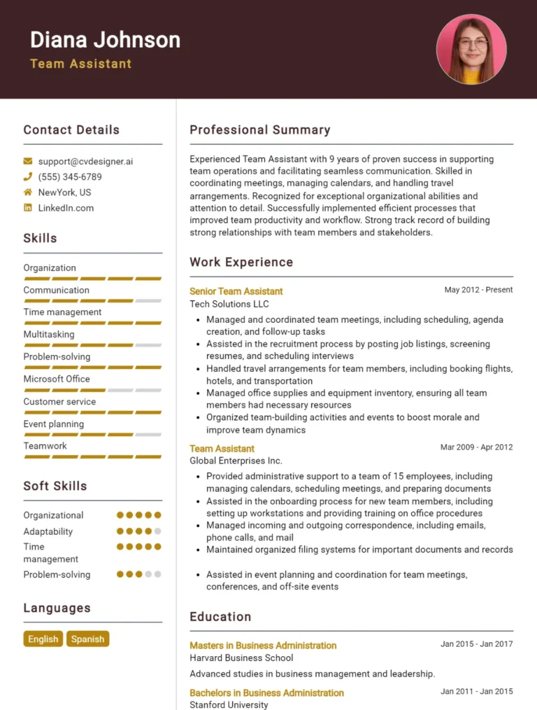 Team Assistant CV Example For 2025: Strategies & Templates