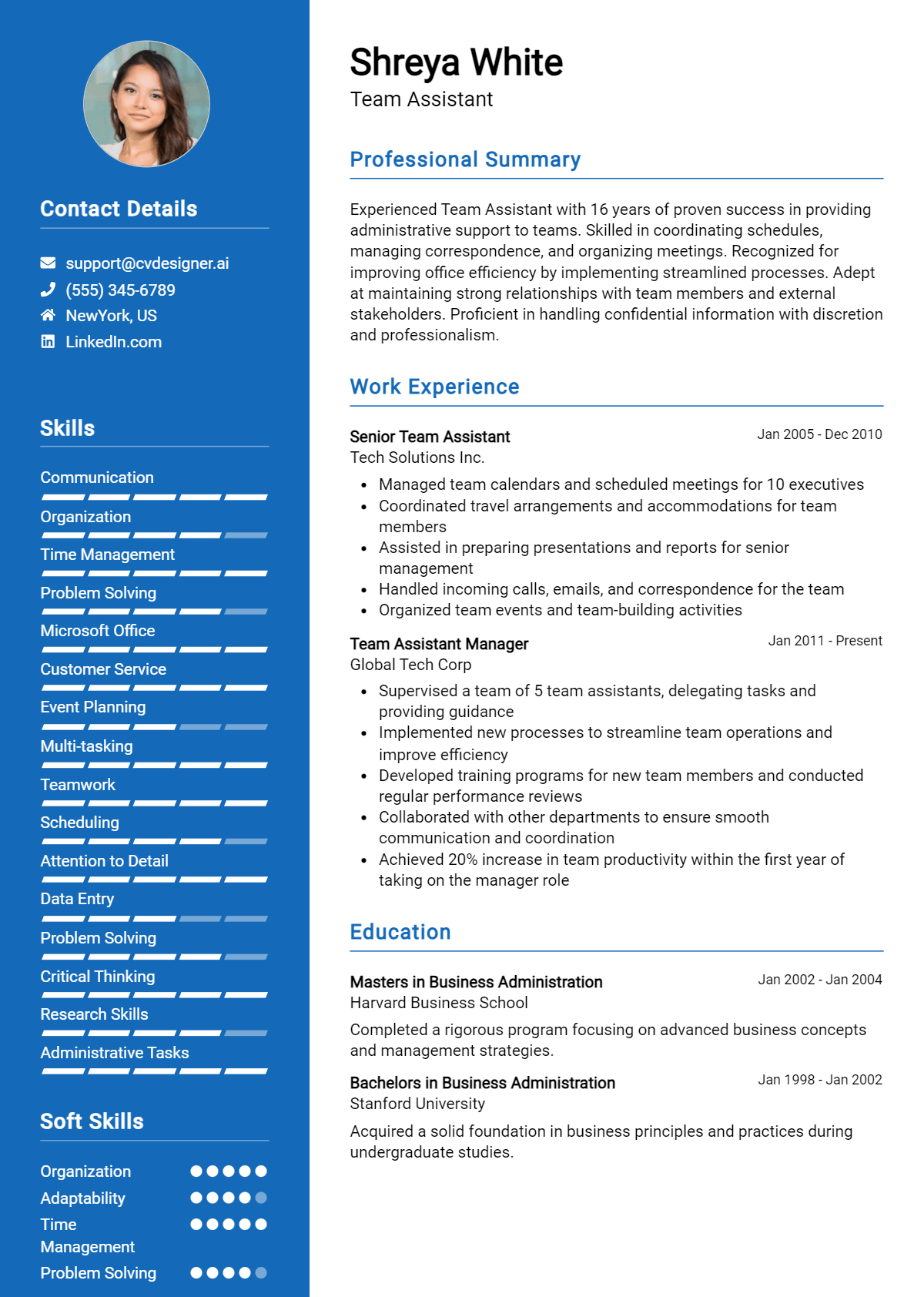 Team Assistant Resume Example