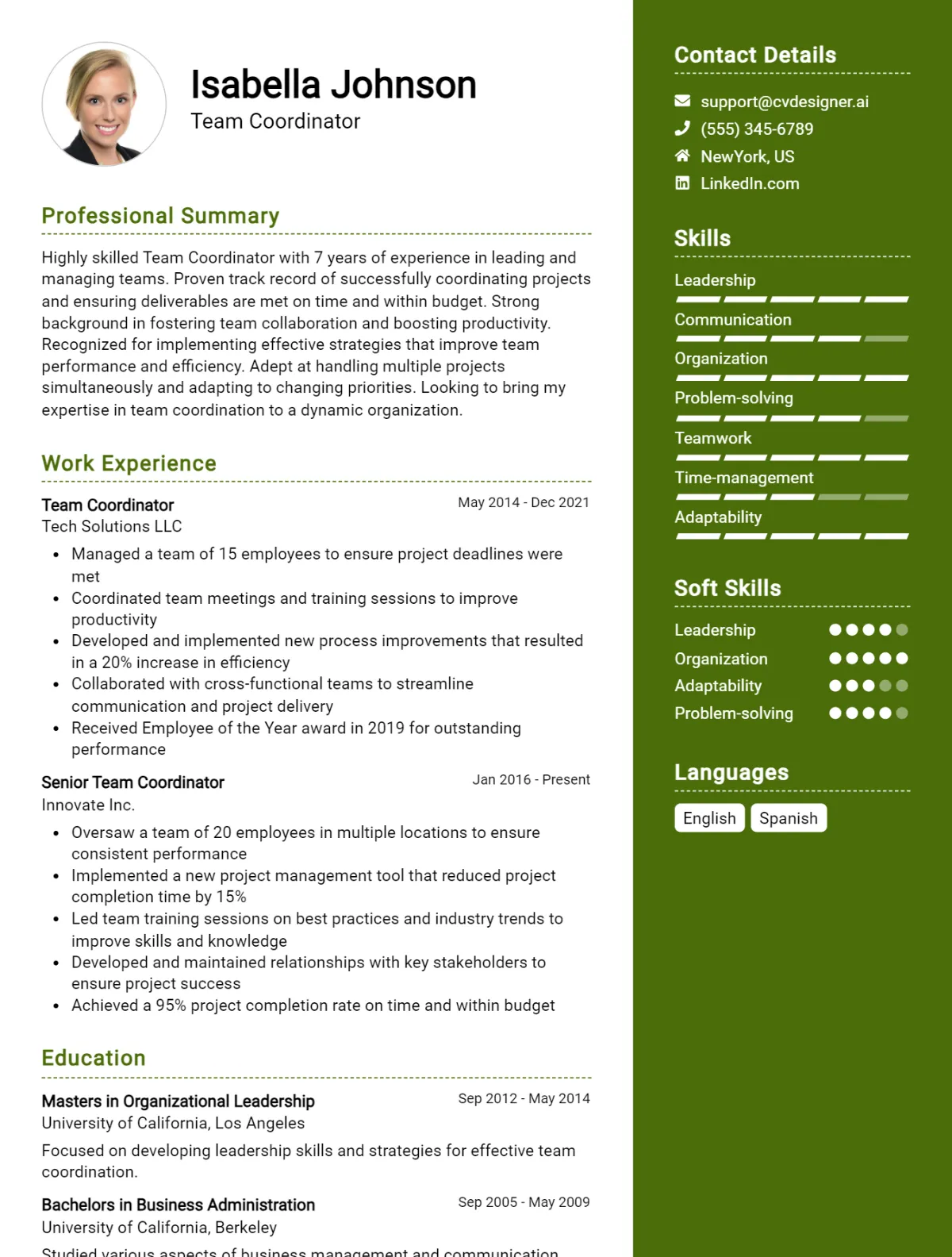 Team Coordinator CV Example