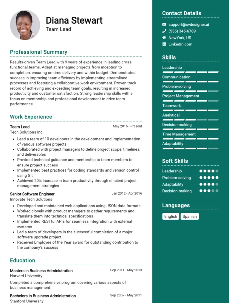 Team Lead CV Example For 2025: How to Create a Professional CV