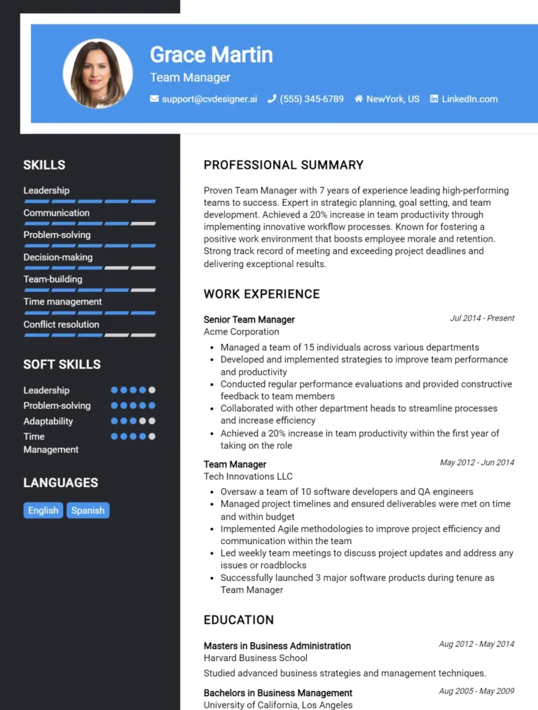 Team Manager CV Example For 2025: Tips to Stand Out