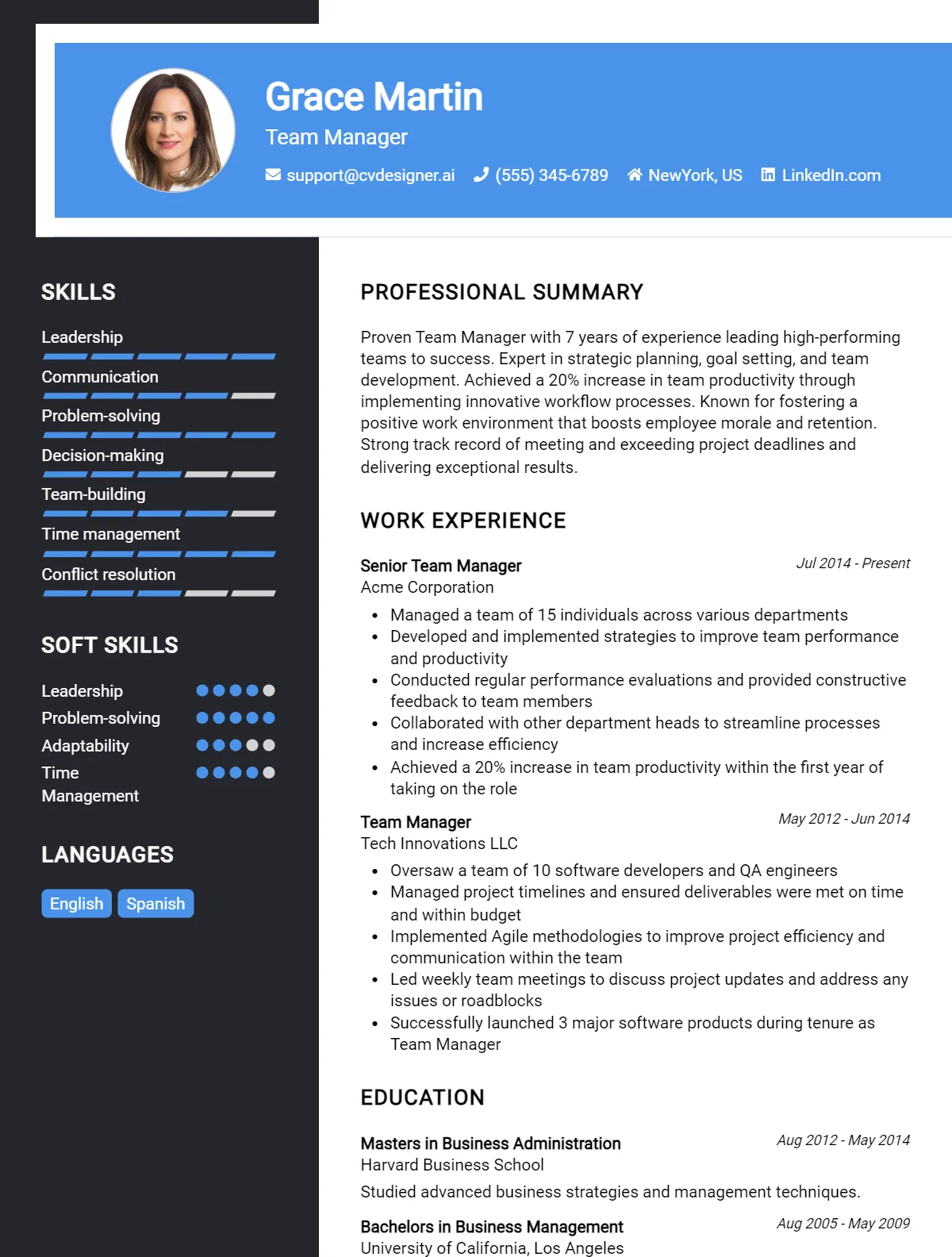 Team Manager CV Example