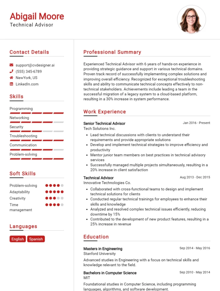 Technical Advisor CV Example For 2025: Top Tips & Samples