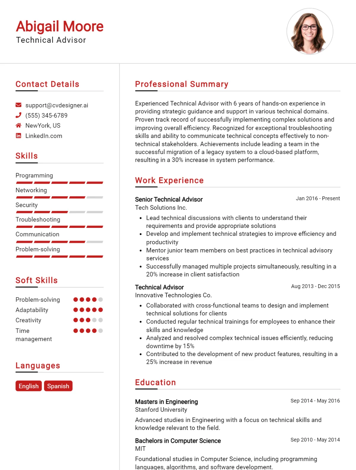 Technical Advisor CV Example