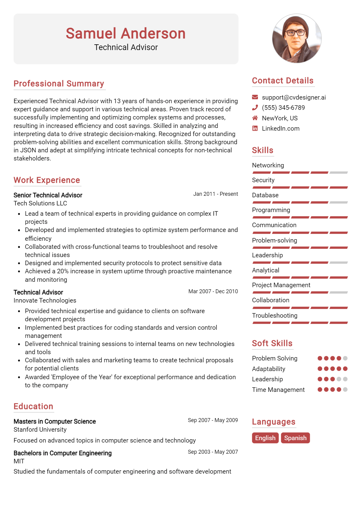 Technical Advisor Resume Example