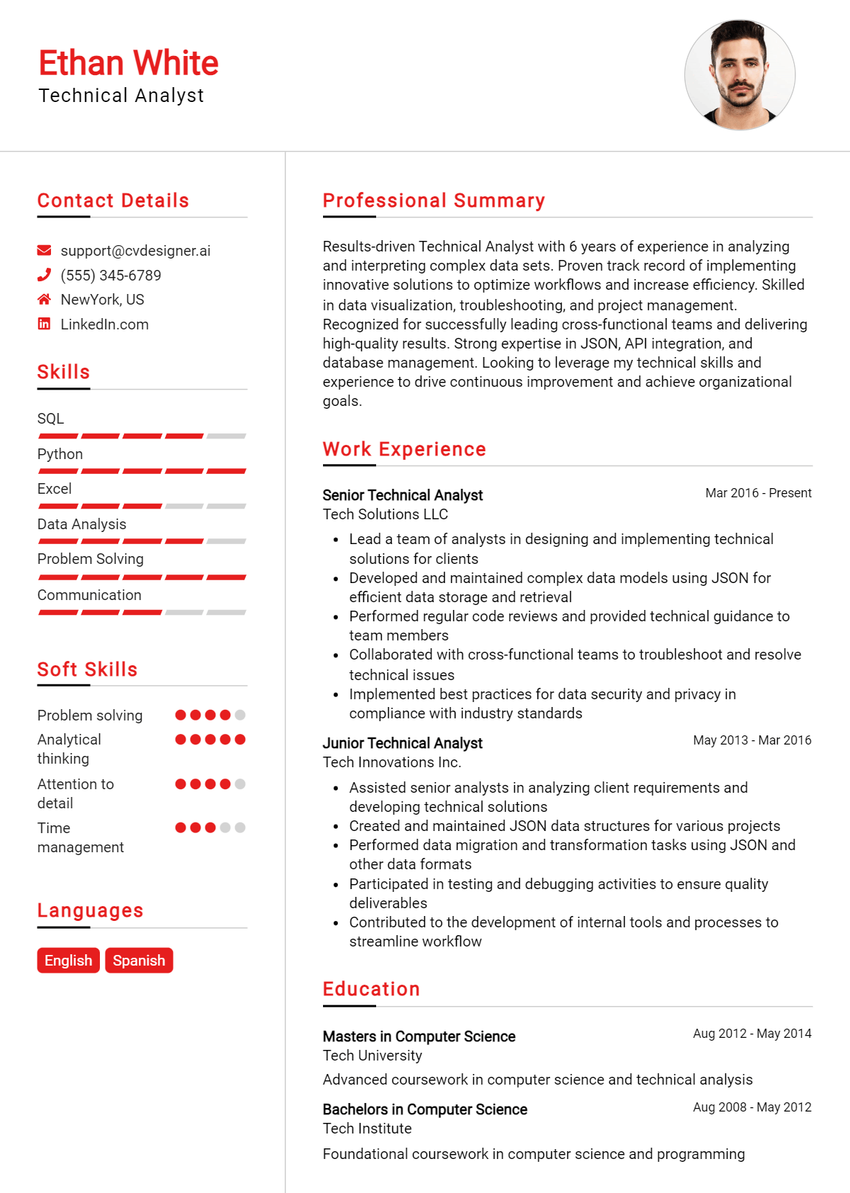 Technical Analyst Resume Example