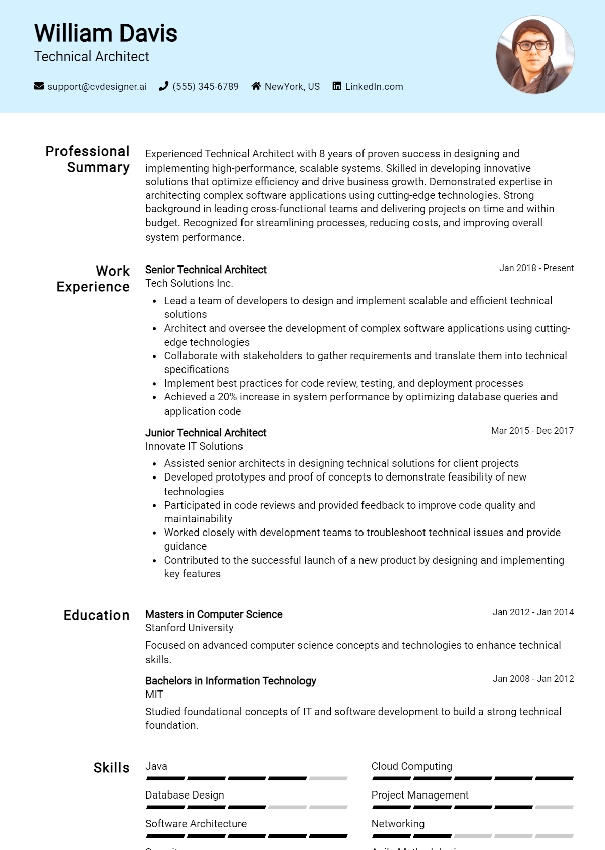 Technical Architect Resume Example for 2024: Free Templates - CVDesigner.ai