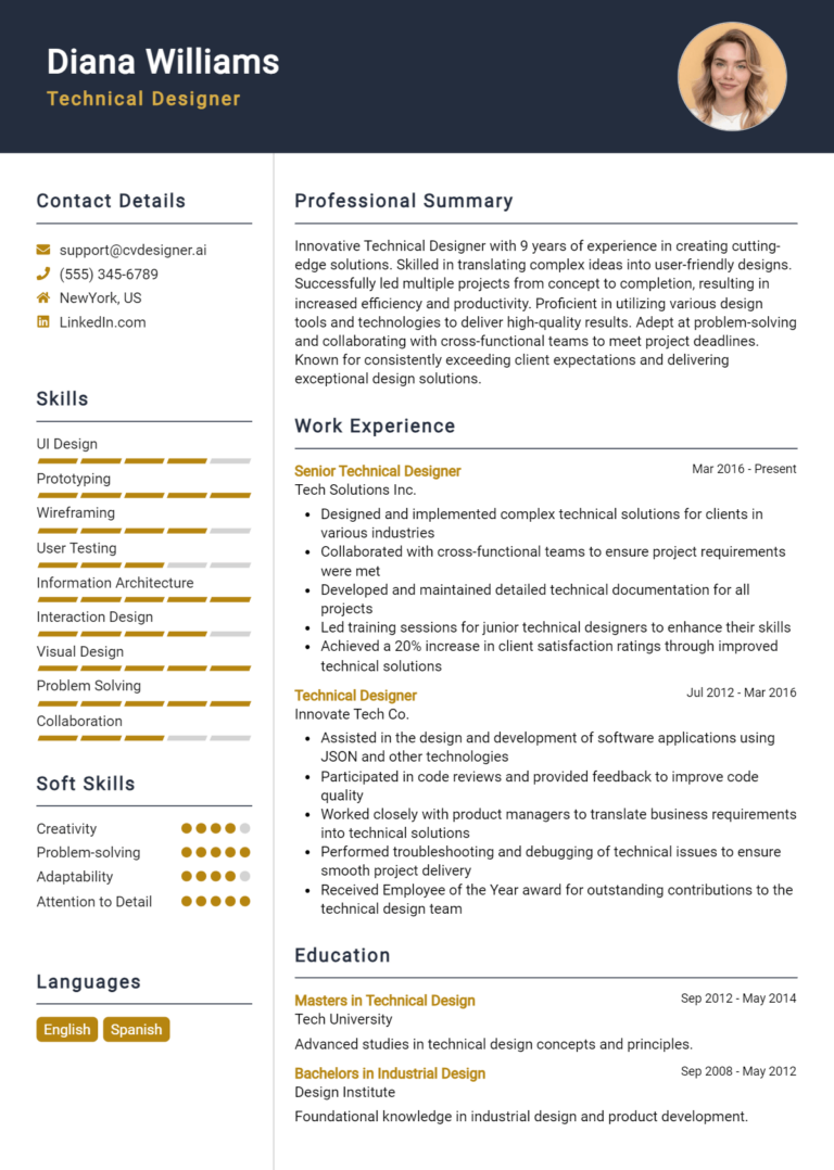 Technical Designer Resume Example for 2025: Writing Guide